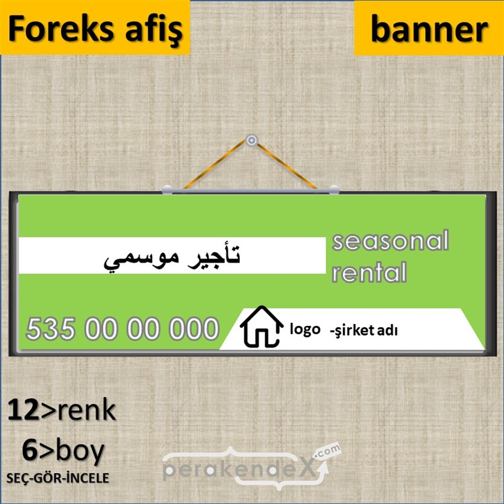 Arapça Sezonluk Kiralık Yazısı 004 SERT PLASTİK POSTER,  AFİŞ (BANNER) -dikdörtgen,tek yön baskısert plastik poster,  afiş