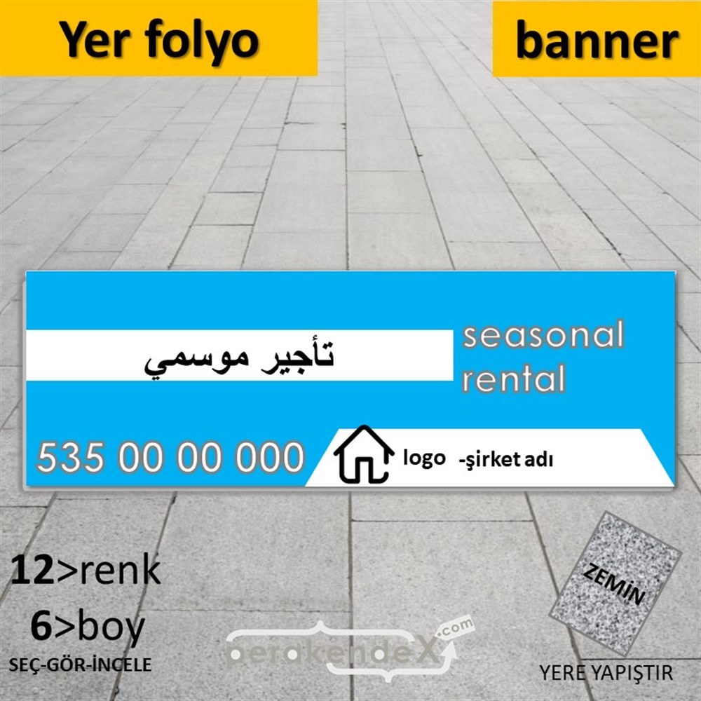 Arapça Sezonluk Kiralık Yazısı 004 YER - ZEMİN FOLYO,  VİNİL (BANNER) -dikdörtgen,tek yön baskıyer - zemin folyo,  vinil