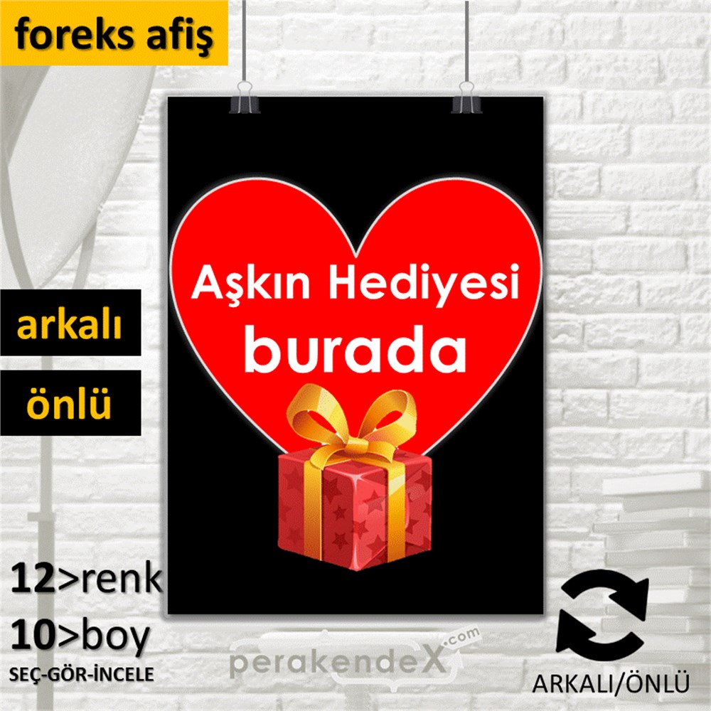 Aşkın Hediyesi burada SERT PLASTİK POSTER,  AFİŞ -dikdörtgen,çift yön baskı