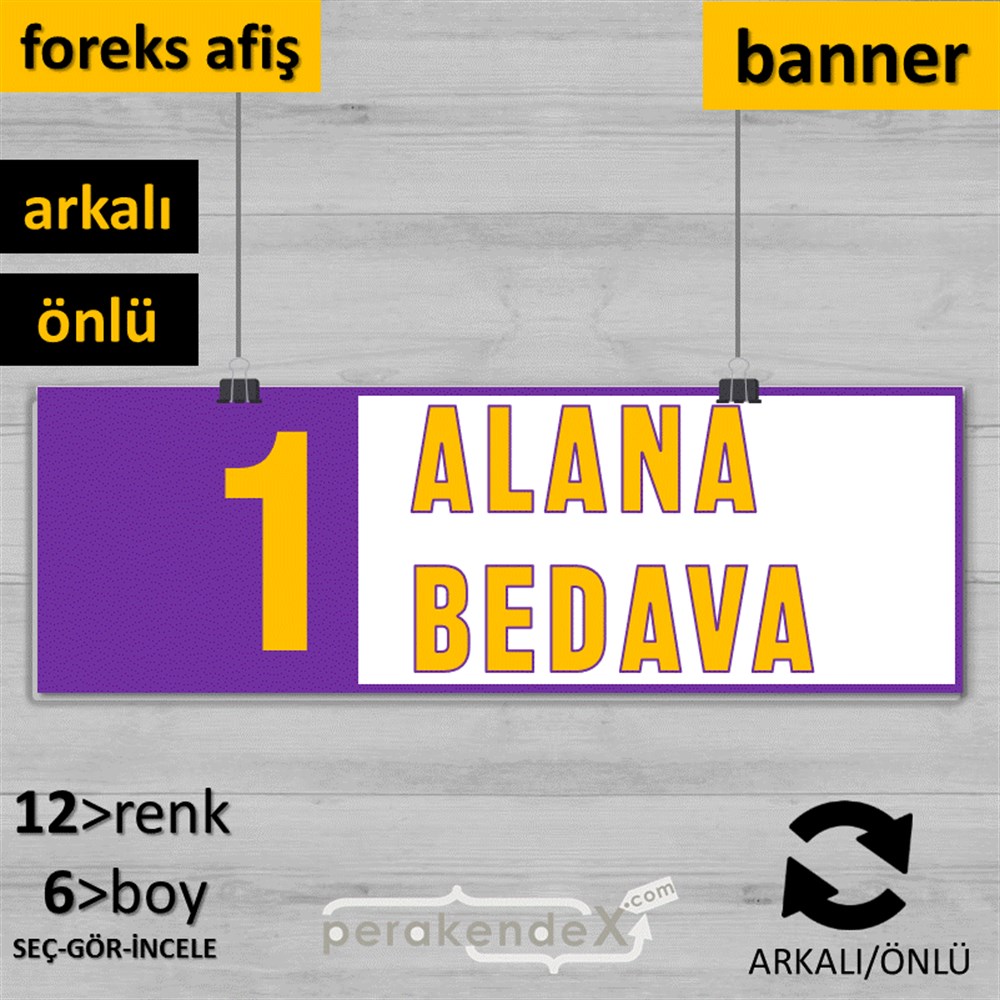 Bir Alana Bir Bedava SERT PLASTİK POSTER,  AFİŞ (BANNER) -dikdörtgen,çift yön baskı