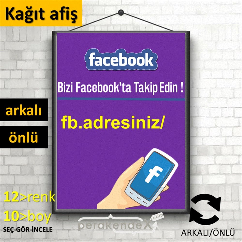 Bizi Facebook'Da Takip Edin ! KAĞIT POSTER,  AFİŞ -dikdörtgen,çift yön baskı