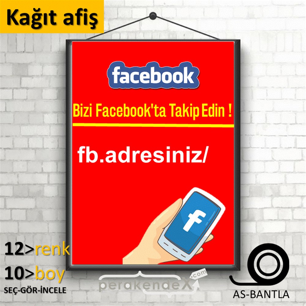 Bizi Facebook'Da Takip Edin ! KAĞIT POSTER,  AFİŞ -dikdörtgen,tek yön baskı