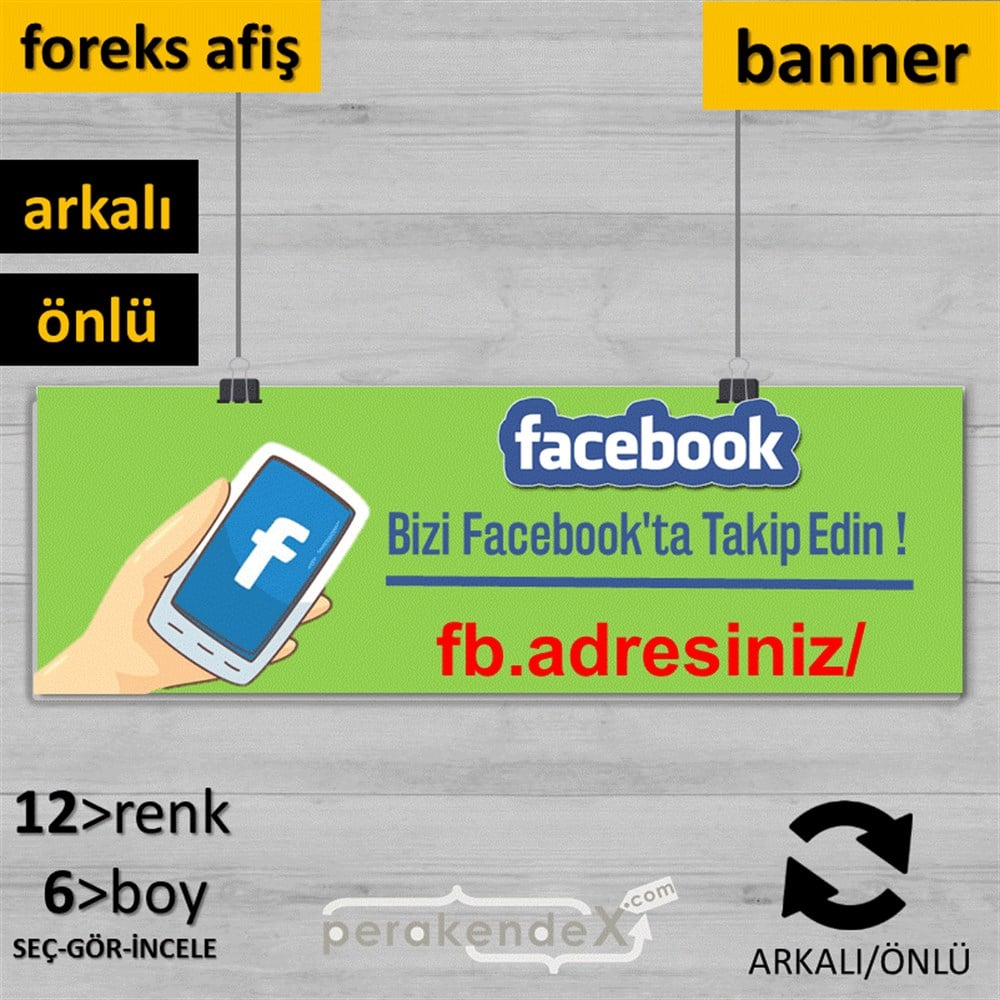 Bizi Facebook'Da Takip Edin ! SERT PLASTİK POSTER,  AFİŞ (BANNER) -dikdörtgen,çift yön baskı