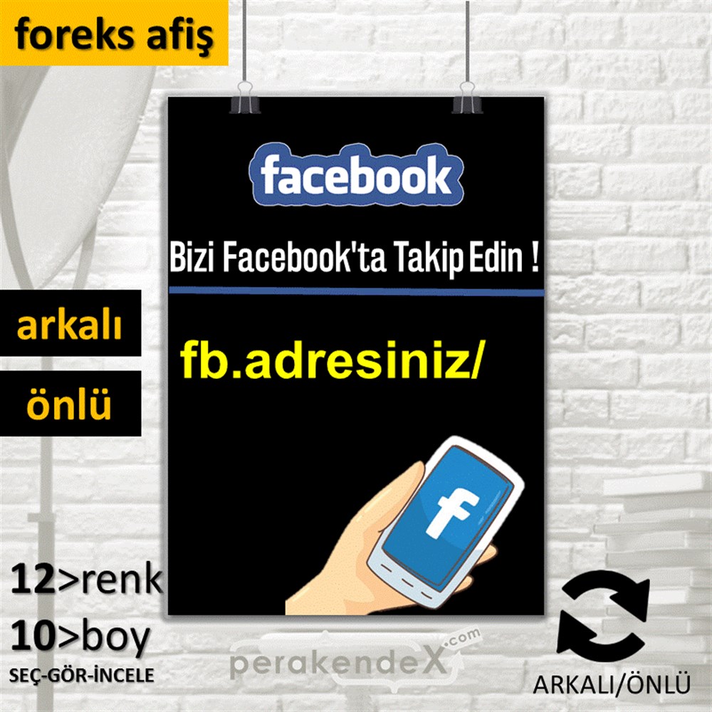 Bizi Facebook'Da Takip Edin ! SERT PLASTİK POSTER,  AFİŞ -dikdörtgen,çift yön baskı