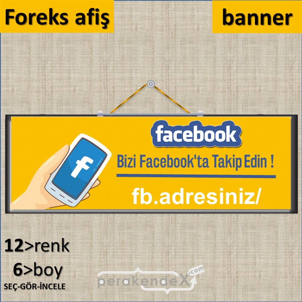 Bizi Facebook'Da Takip Edin ! SERT PLASTİK POSTER,  AFİŞ (BANNER) -dikdörtgen,tek yön baskı