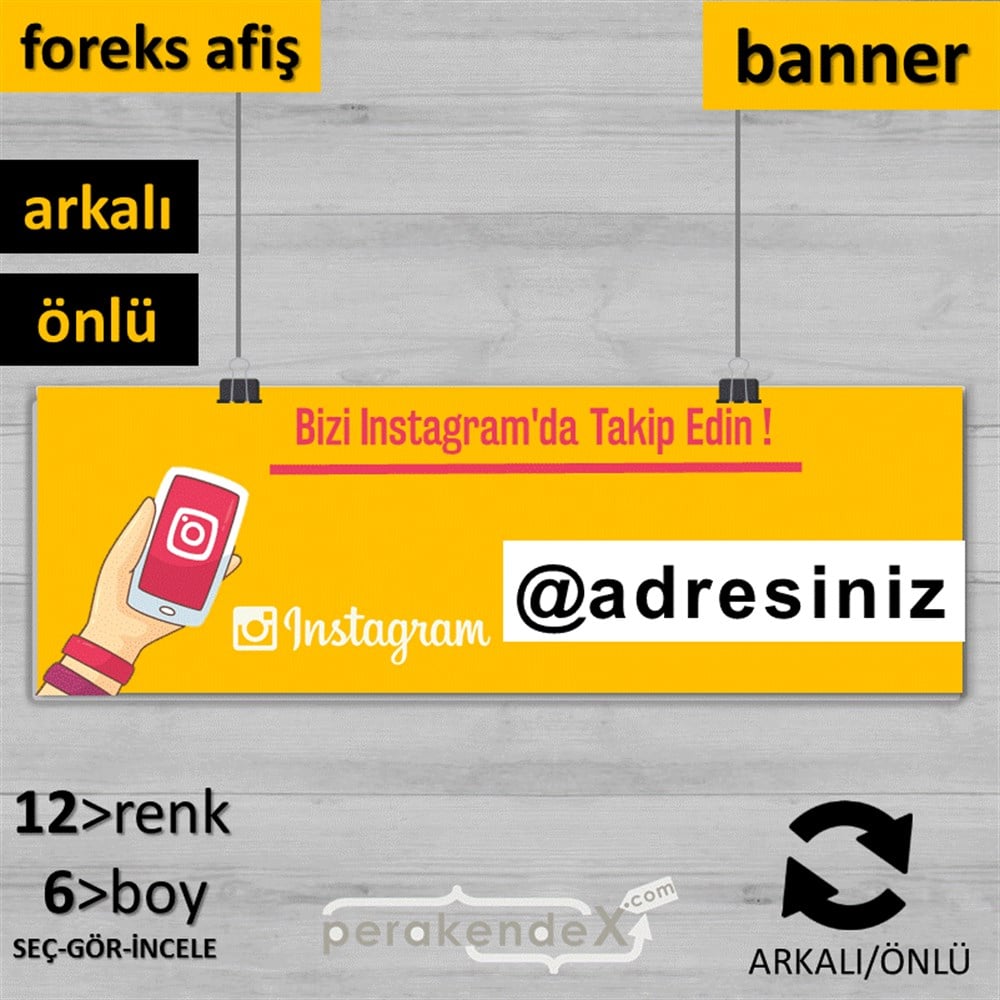 Bizi Instagram'Da Takip Edin ! SERT PLASTİK POSTER,  AFİŞ (BANNER) -dikdörtgen,çift yön baskı