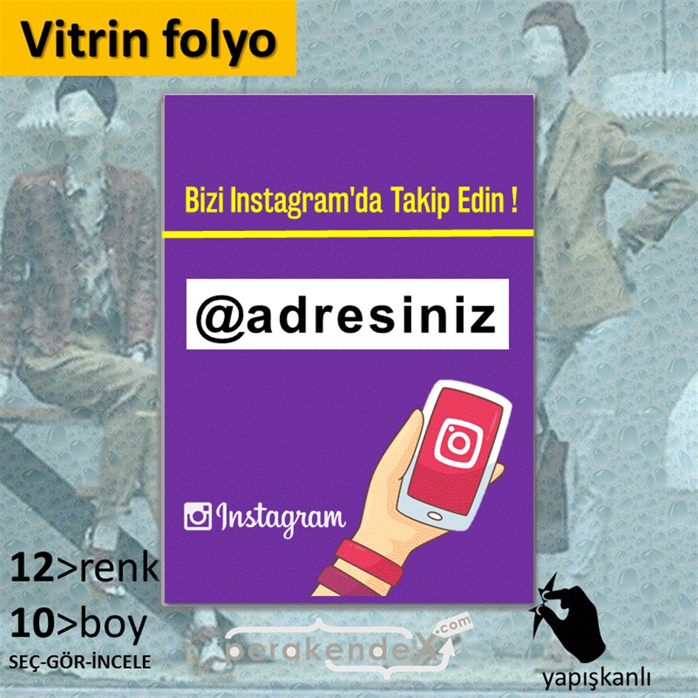 Bizi Instagram'Da Takip Edin ! VİTRİN - CAM FOLYO,  VİNİL -dikdörtgen,tek yön baskı