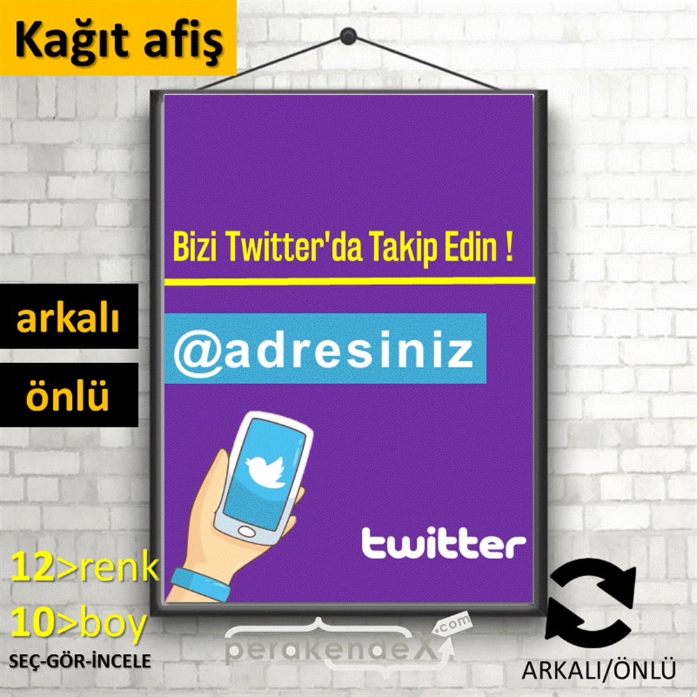 Bizi Twitter'Da Takip Edin ! KAĞIT POSTER,  AFİŞ -dikdörtgen,çift yön baskı