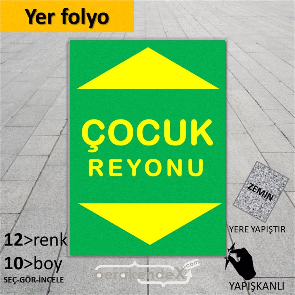 çocuk reyonu yönlendirme YER ZEMİNE YAPIŞIR -dikdörtgen,tek yön baskı