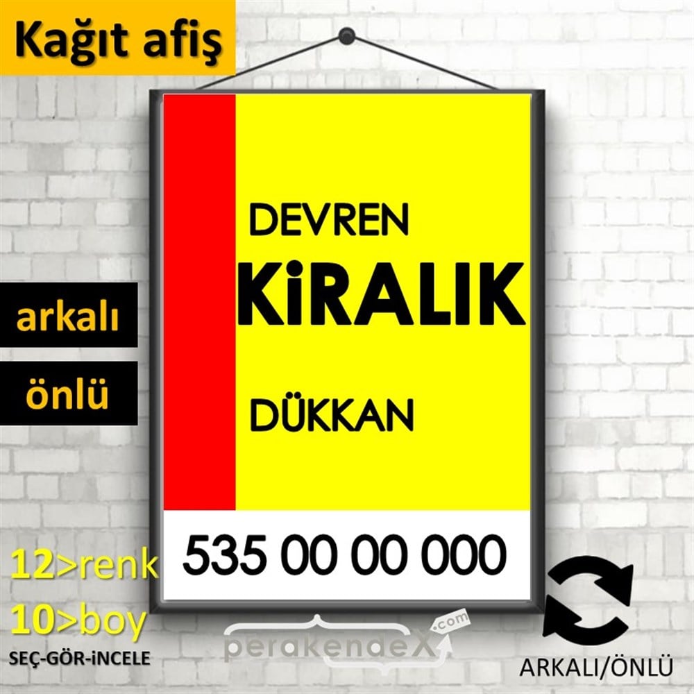 Devren Kiralık Yazısı 006 KAĞIT POSTER,  AFİŞ -dikdörtgen,çift yön baskıkağıt poster,  afiş