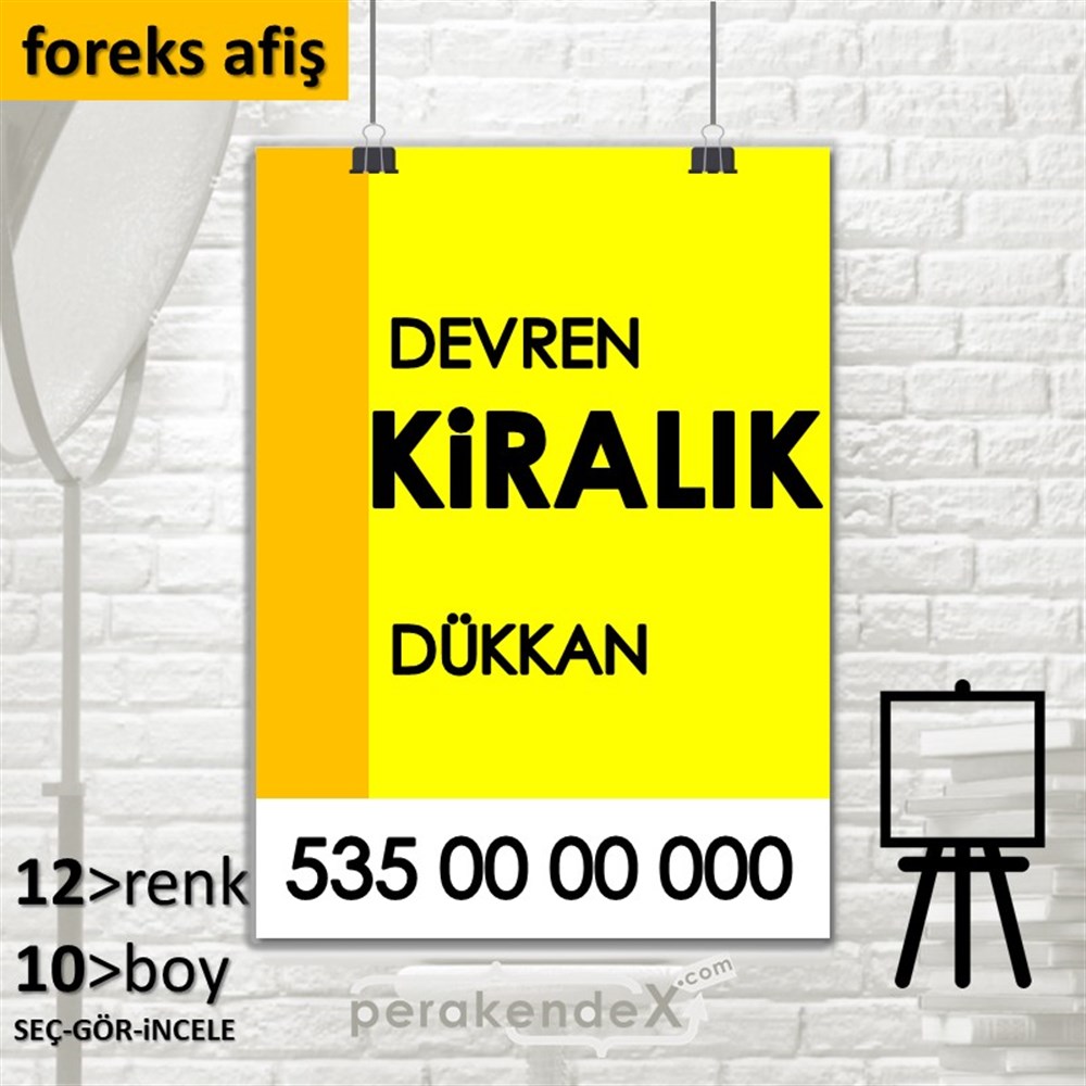 Devren Kiralık Yazısı 006 SERT PLASTİK POSTER,  AFİŞ -dikdörtgen,tek yön baskısert plastik poster,  afiş