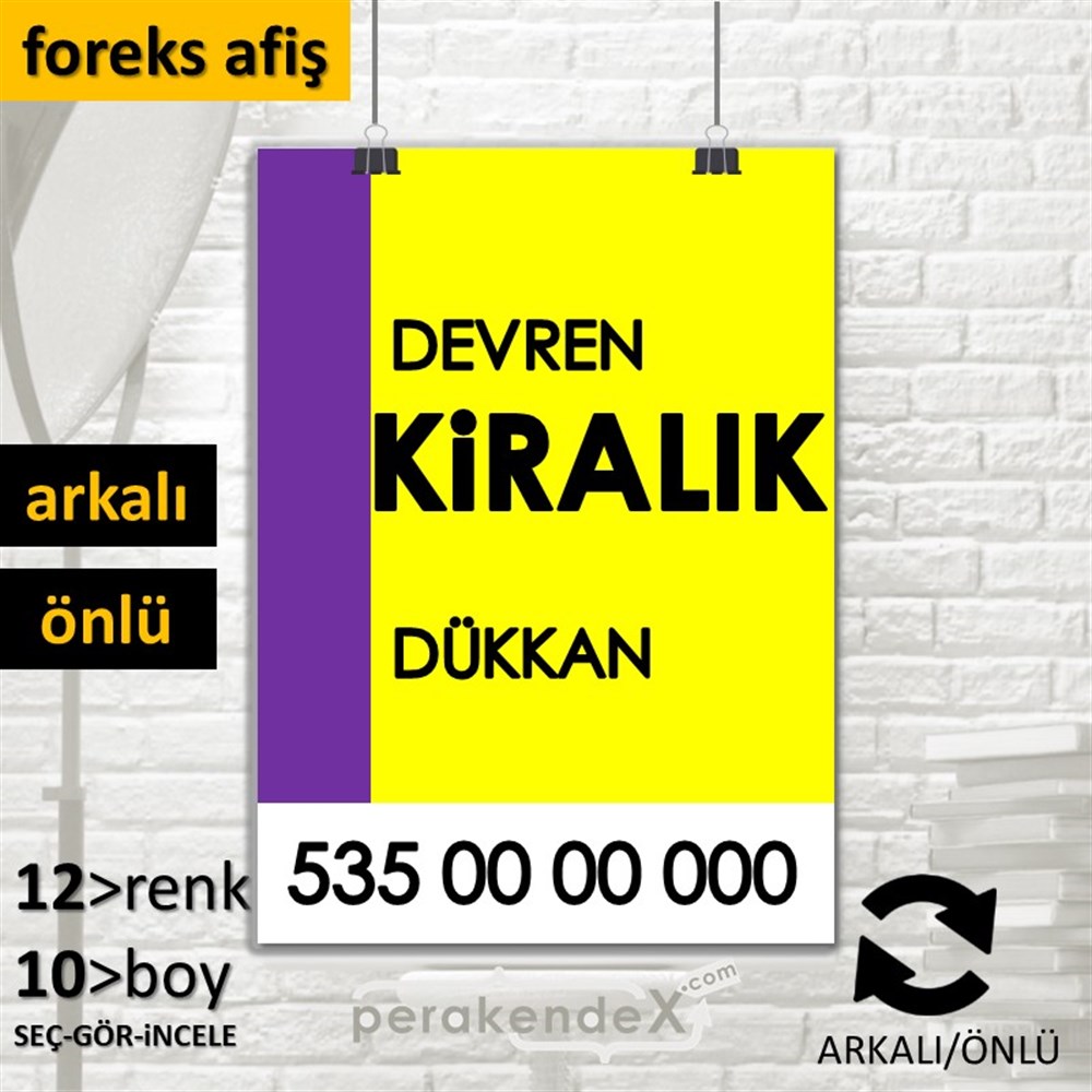Devren Kiralık Yazısı 006 SERT PLASTİK POSTER,  AFİŞ -dikdörtgen,çift yön baskısert plastik poster,  afiş