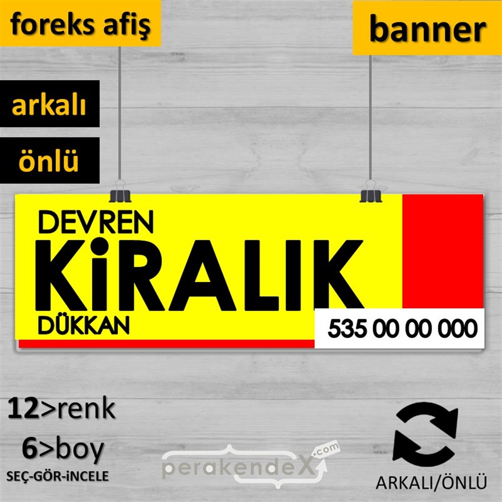 Devren Kiralık Yazısı 006 SERT PLASTİK POSTER,  AFİŞ (BANNER) -dikdörtgen,çift yön baskısert plastik poster,  afiş