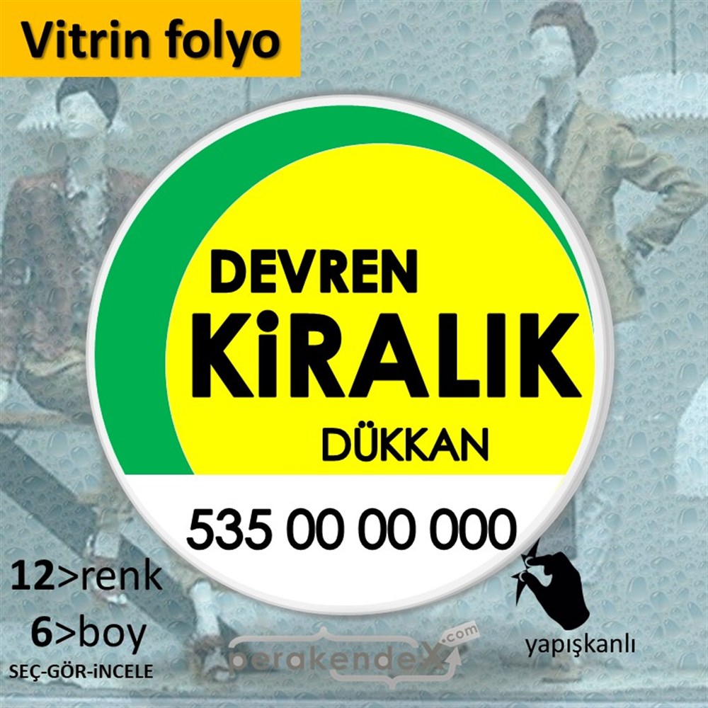Devren Kiralık Yazısı 006 VİTRİN - CAM FOLYO,  VİNİL -oval,tek yön baskıvitrin - cam folyo,  vinil