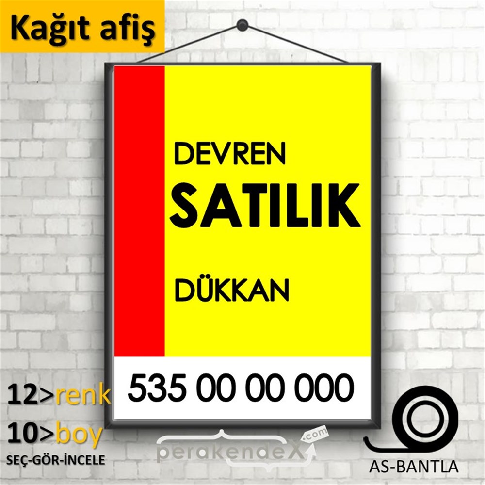 Devren Satılık Yazısı 006 KAĞIT POSTER,  AFİŞ -dikdörtgen,tek yön baskıkağıt poster,  afiş