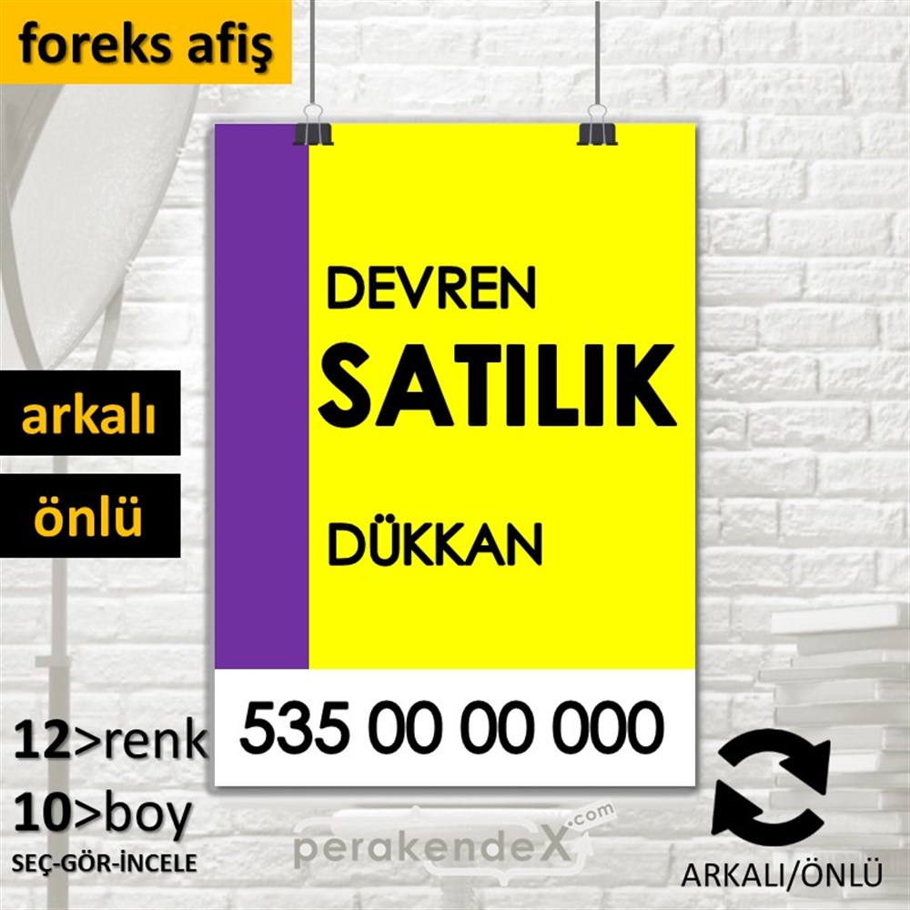 Devren Satılık Yazısı 006 SERT PLASTİK POSTER,  AFİŞ -dikdörtgen,çift yön baskısert plastik poster,  afiş