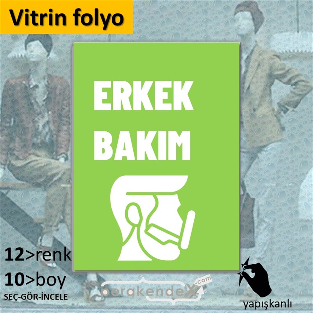 Erkek Bakım Ürün Çeşitleri VİTRİN - CAM FOLYO,  VİNİL -dikdörtgen,tek yön baskıvitrin - cam folyo,  vinil