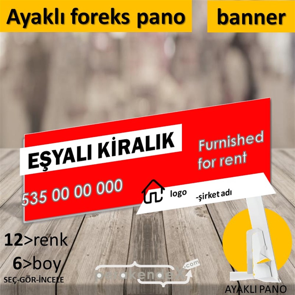 Eşyalı Kiralık Yazısı 004 KARTON AYAKLI POSTER,  PANO (BANNER) -dikdörtgen,tek yön baskıkarton ayaklı poster,  pano