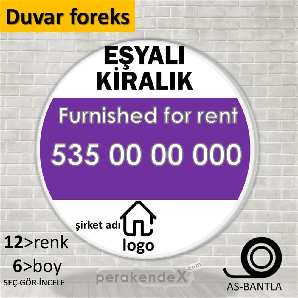 Eşyalı Kiralık Yazısı 004 SERT PLASTİK POSTER,  AFİŞ -oval,tek yön baskısert plastik poster,  afiş