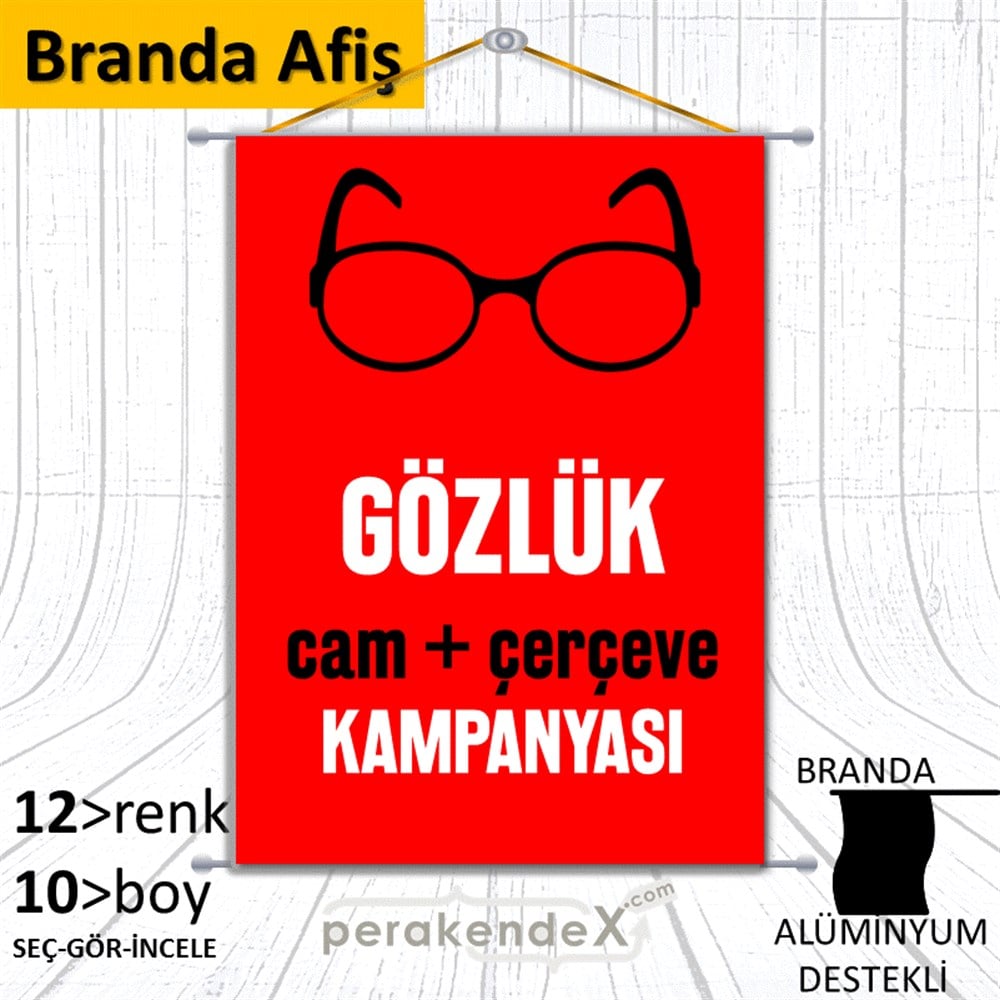 Gözlük Kampanyası Cam + Çerçeve BRANDA POSTER,  AFİŞ -dikdörtgen,tek yön baskı
