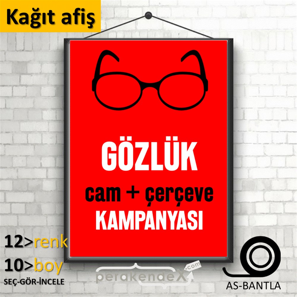 Gözlük Kampanyası Cam + Çerçeve KAĞIT POSTER,  AFİŞ -dikdörtgen,tek yön baskı