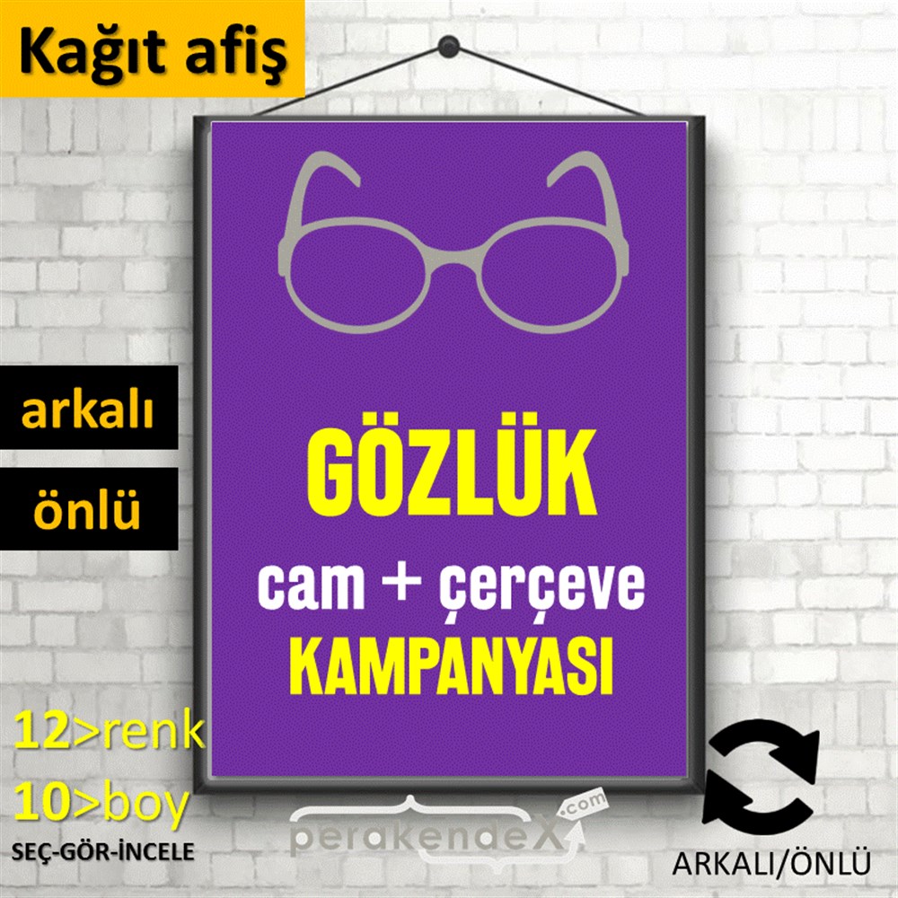 Gözlük Kampanyası Cam + Çerçeve KAĞIT POSTER,  AFİŞ -dikdörtgen,çift yön baskı