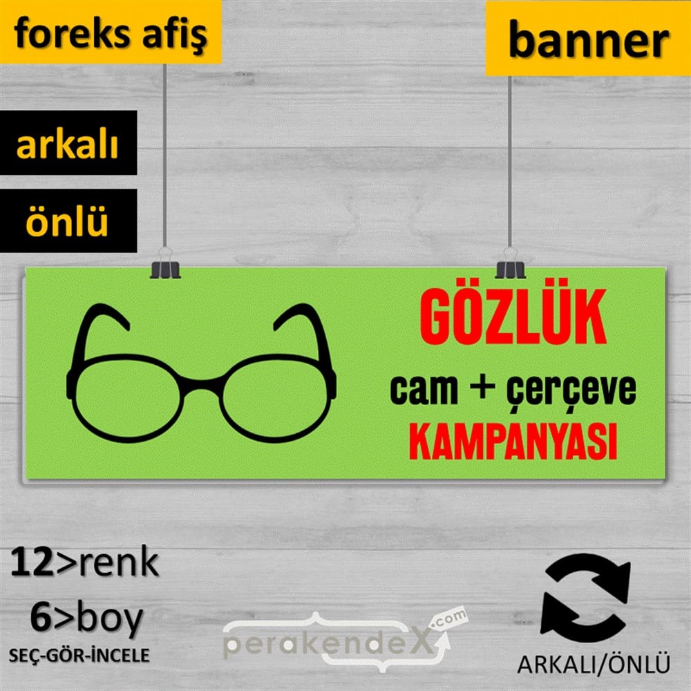 Gözlük Kampanyası Cam + Çerçeve SERT PLASTİK POSTER,  AFİŞ (BANNER) -dikdörtgen,çift yön baskı
