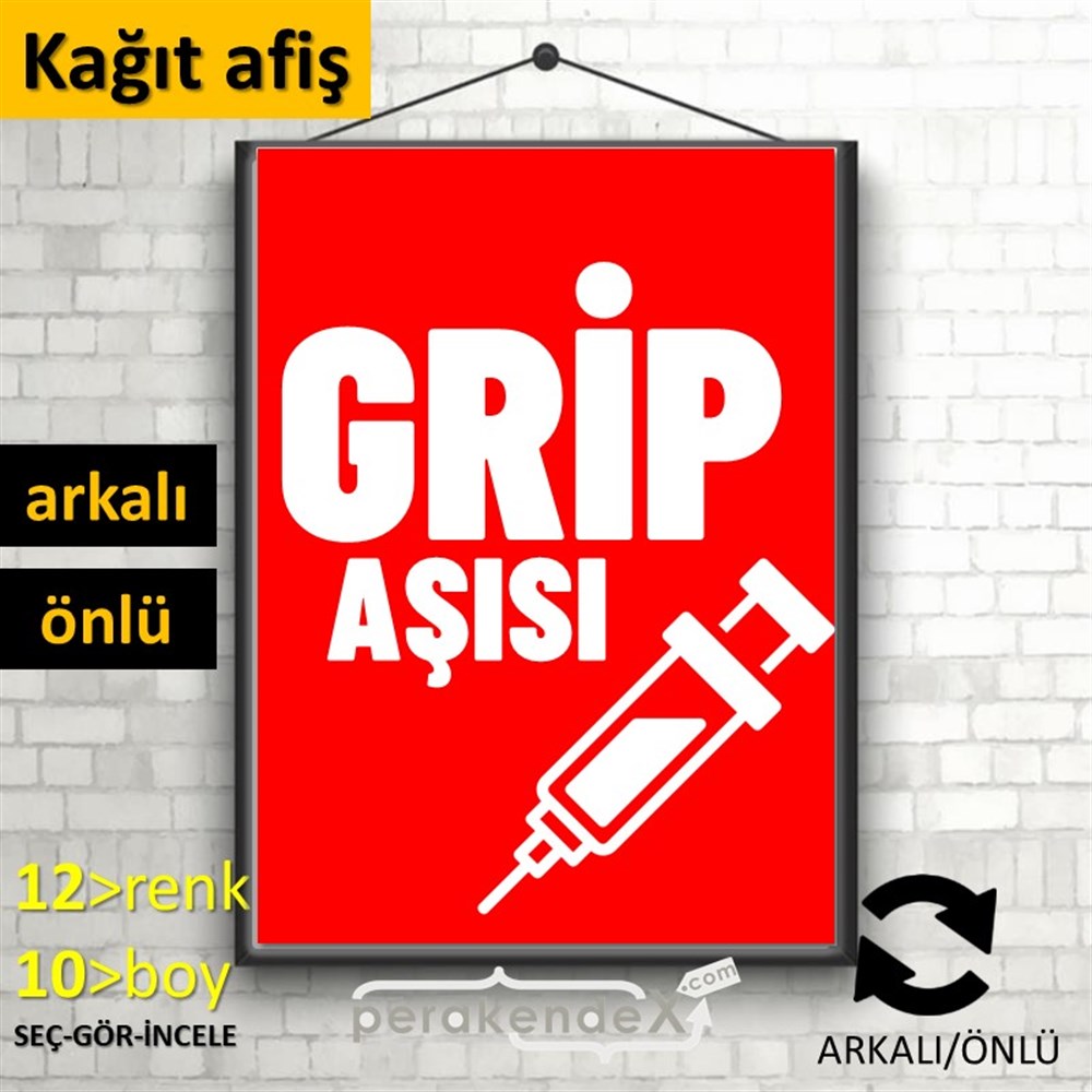 Grip Aşısı Yazısı KAĞIT POSTER,  AFİŞ -dikdörtgen,çift yön baskıkağıt poster,  afiş