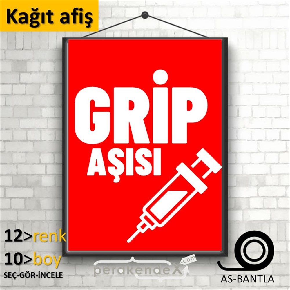 Grip Aşısı Yazısı KAĞIT POSTER,  AFİŞ -dikdörtgen,tek yön baskıkağıt poster,  afiş