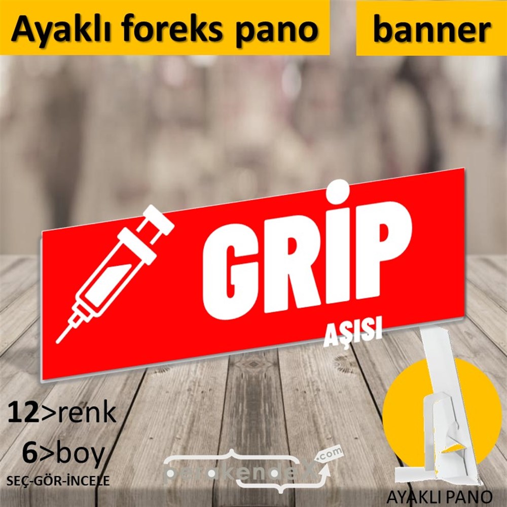 Grip Aşısı Yazısı KARTON AYAKLI POSTER,  PANO (BANNER) -dikdörtgen,tek yön baskıkarton ayaklı poster,  pano