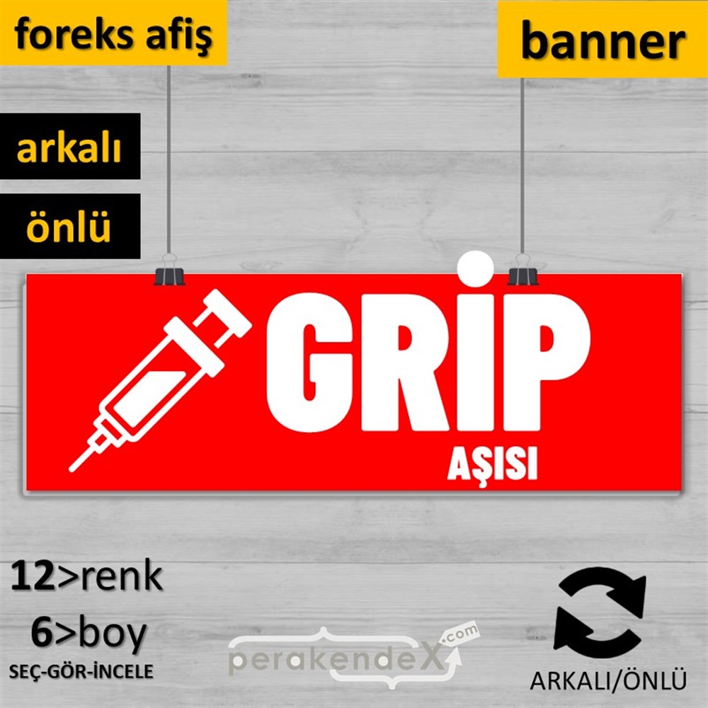 Grip Aşısı Yazısı SERT PLASTİK POSTER,  AFİŞ (BANNER) -dikdörtgen,çift yön baskısert plastik poster,  afiş