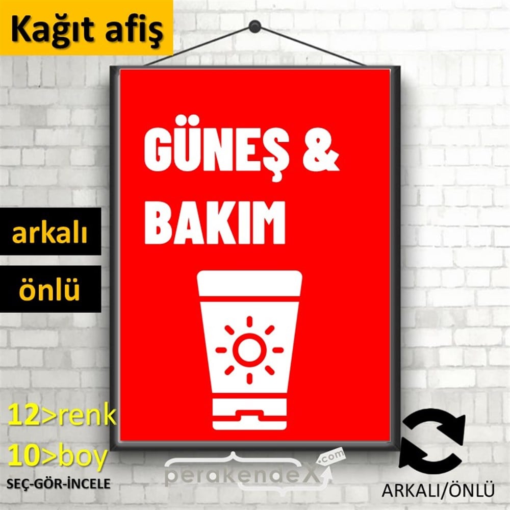 Güneş Bakım Ürün Çeşitleri KAĞIT POSTER,  AFİŞ -dikdörtgen,çift yön baskıkağıt poster,  afiş