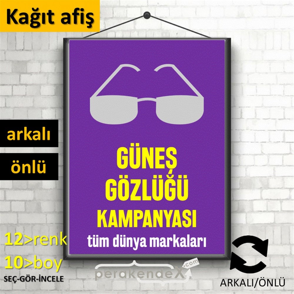Güneş Gözlüğü Kampanyası 1 KAĞIT POSTER,  AFİŞ -dikdörtgen,çift yön baskı