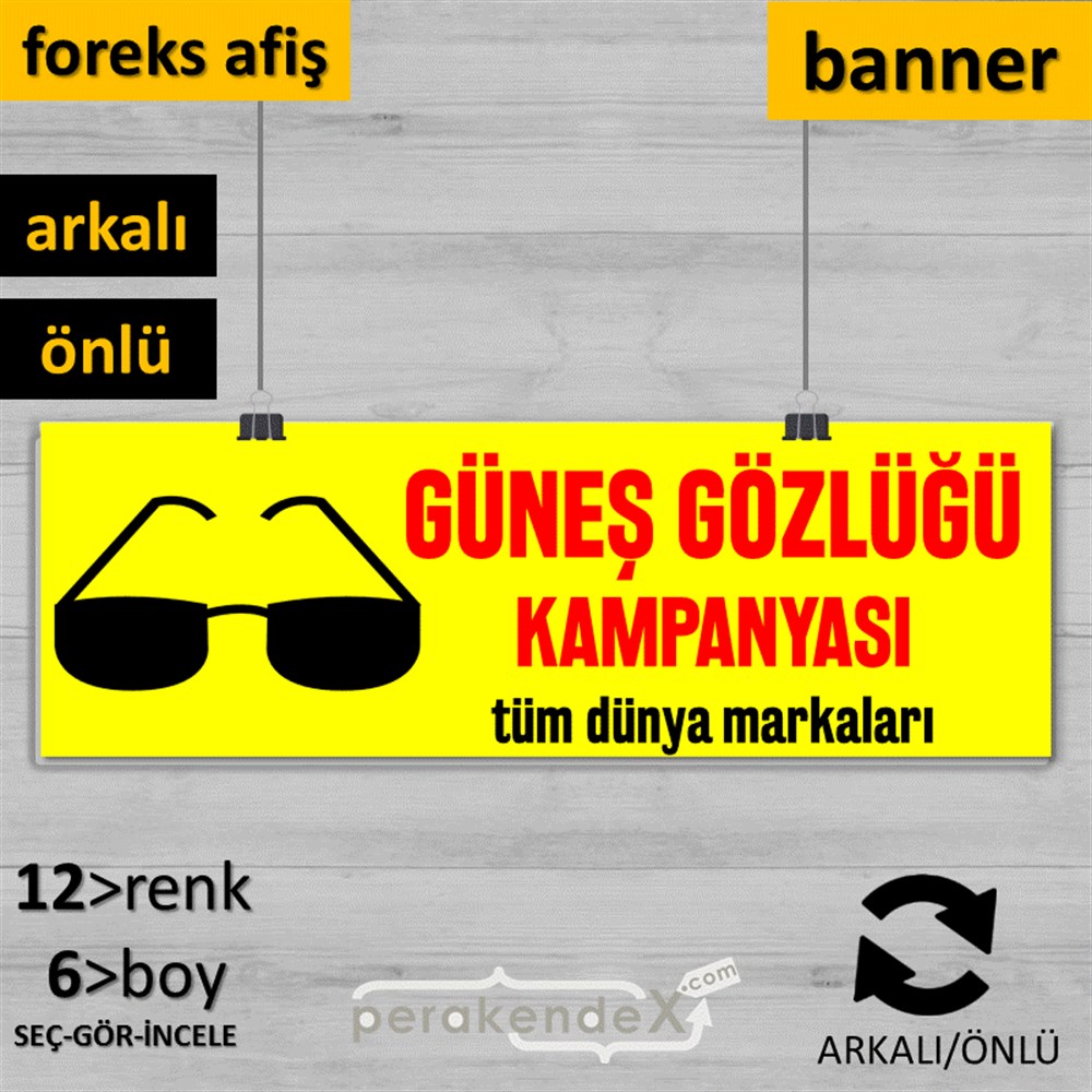 Güneş Gözlüğü Kampanyası 1 SERT PLASTİK POSTER,  AFİŞ (BANNER) -dikdörtgen,çift yön baskı