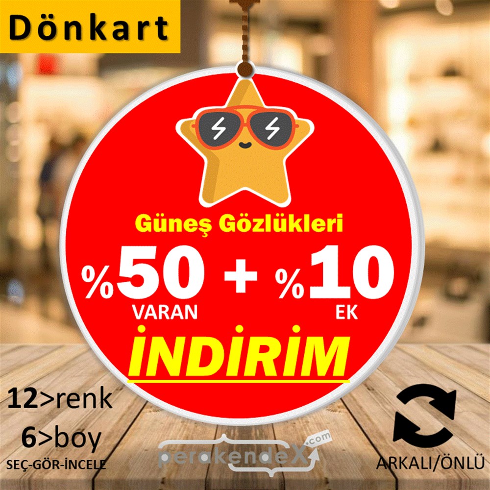 Güneş Gözlükleri İndirim Yüzde 50 Artı 10 DÖNKART -oval,çift yön baskı