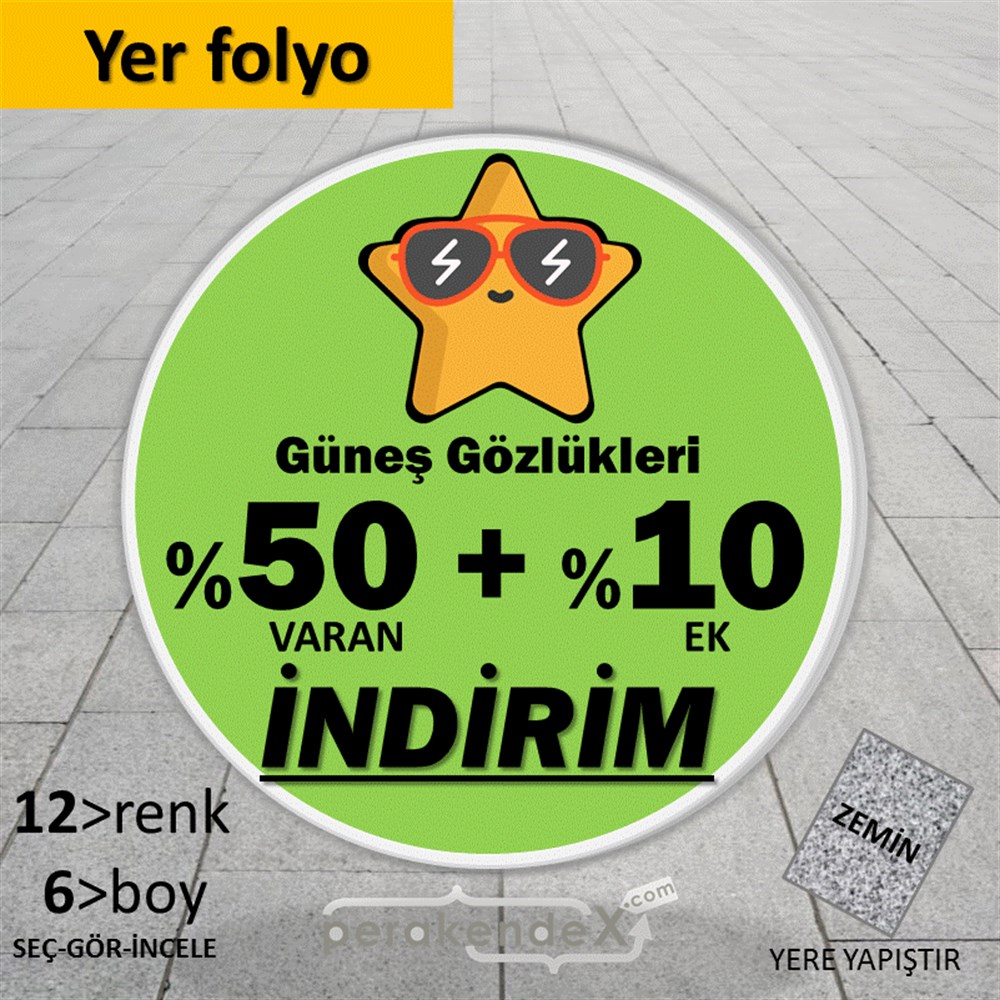 Güneş Gözlükleri İndirim Yüzde 50 Artı 10 YER - ZEMİN FOLYO,  VİNİL -oval,tek yön baskı