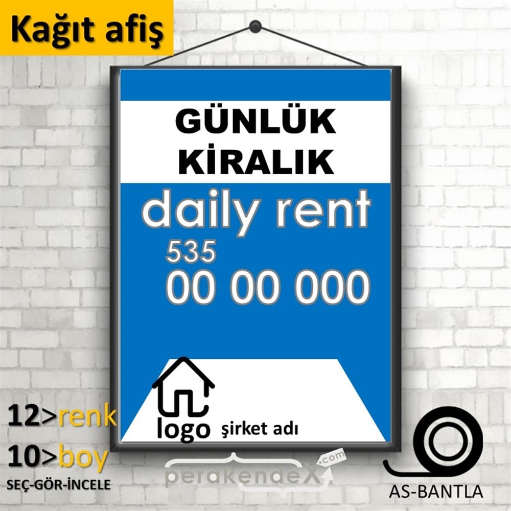 Günlük Kiralık Yazısı 004 KAĞIT POSTER,  AFİŞ -dikdörtgen,tek yön baskıkağıt poster,  afiş