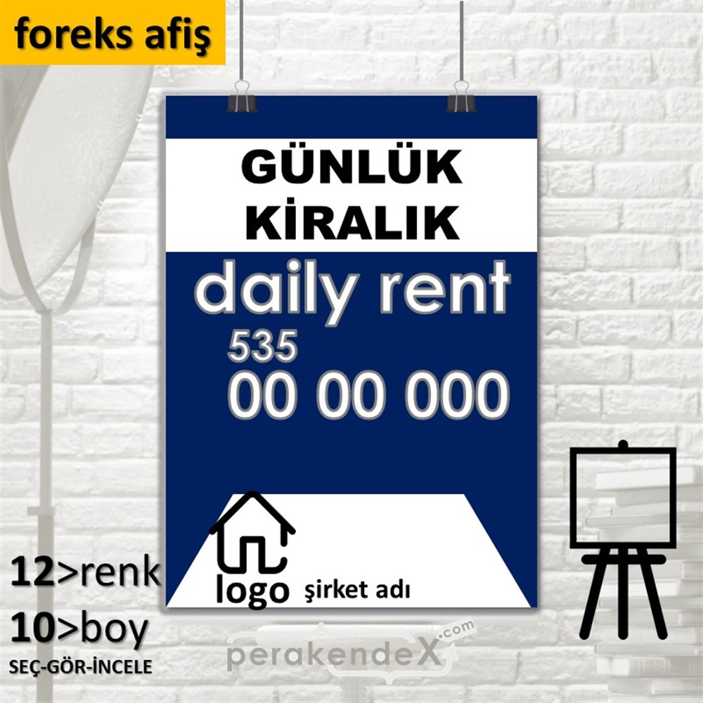 Günlük Kiralık Yazısı 004 SERT PLASTİK POSTER,  AFİŞ -dikdörtgen,tek yön baskısert plastik poster,  afiş