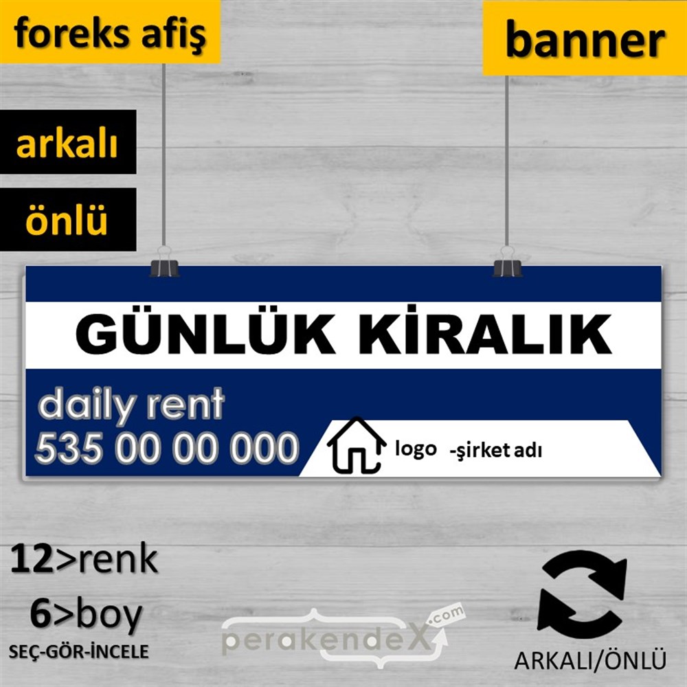Günlük Kiralık Yazısı 004 SERT PLASTİK POSTER,  AFİŞ (BANNER) -dikdörtgen,çift yön baskısert plastik poster,  afiş
