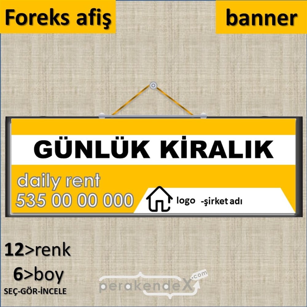 Günlük Kiralık Yazısı 004 SERT PLASTİK POSTER,  AFİŞ (BANNER) -dikdörtgen,tek yön baskısert plastik poster,  afiş