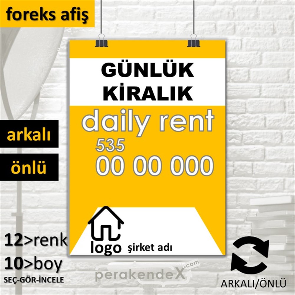 Günlük Kiralık Yazısı 004 SERT PLASTİK POSTER,  AFİŞ -dikdörtgen,çift yön baskısert plastik poster,  afiş