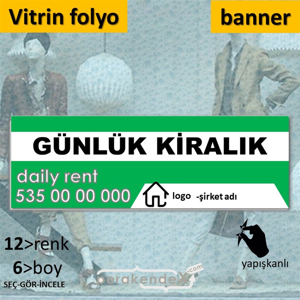 Günlük Kiralık Yazısı 004 VİTRİN, CAM FOLYO,  VİNİL (BANNER) -dikdörtgen,tek yön baskıvitrin - cam folyo,  vinil