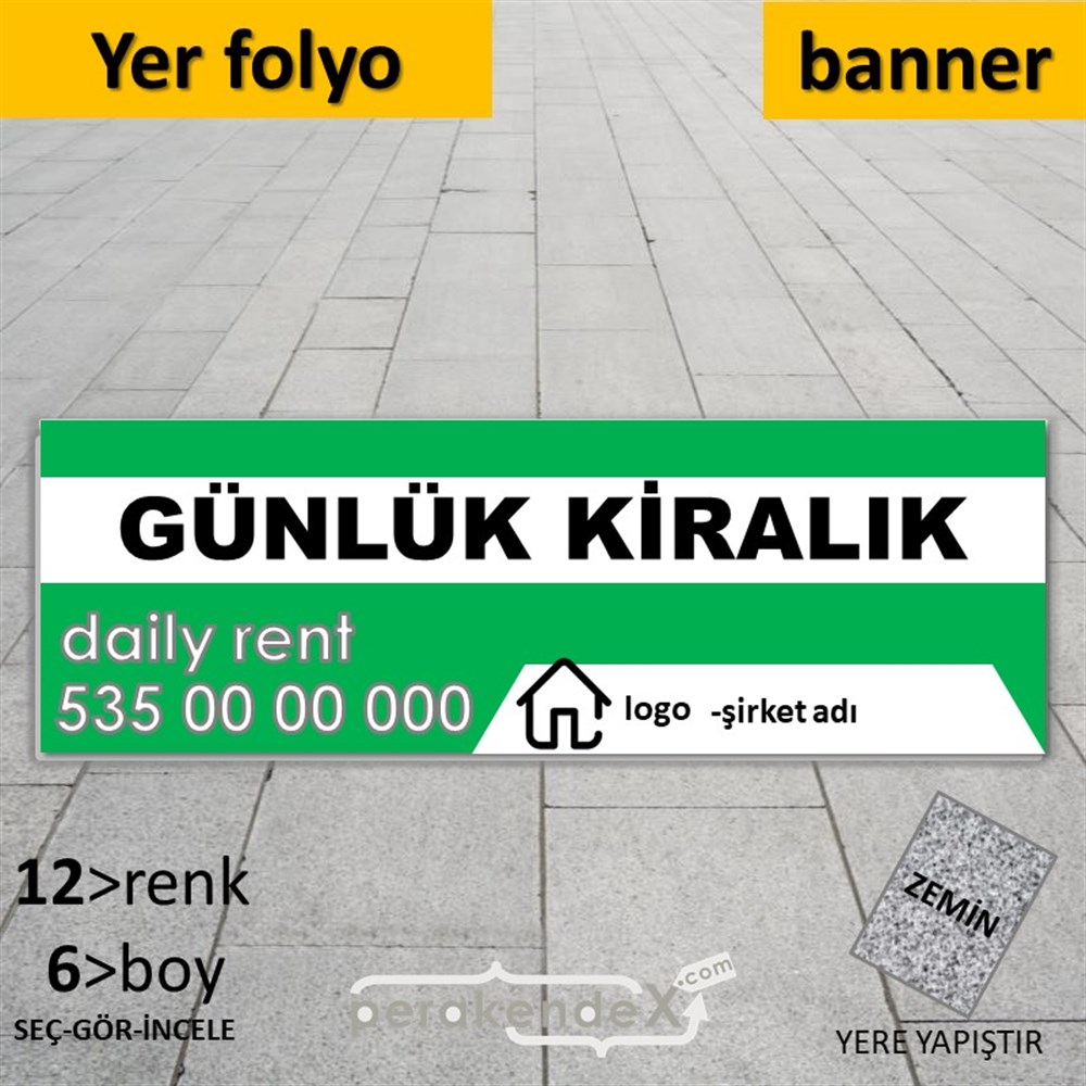 Günlük Kiralık Yazısı 004 YER - ZEMİN FOLYO,  VİNİL (BANNER) -dikdörtgen,tek yön baskıyer - zemin folyo,  vinil