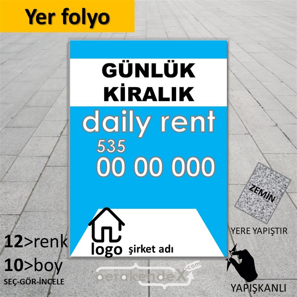 Günlük Kiralık Yazısı 004 YER - ZEMİN FOLYO,  VİNİL -dikdörtgen,tek yön baskıyer - zemin folyo,  vinil