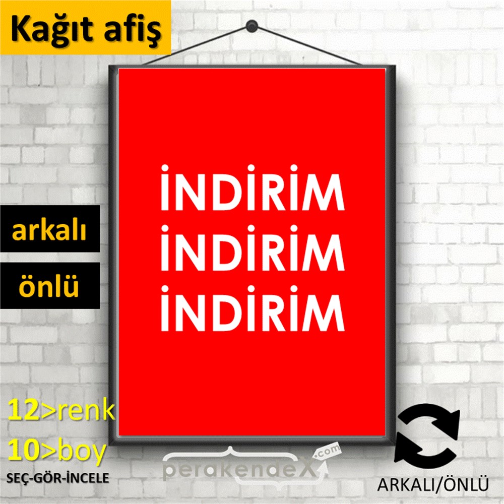 indirim (sıralı) KAĞIT POSTER,  AFİŞ -dikdörtgen,çift yön baskı