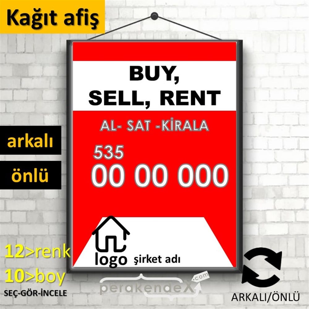 İngilizce Al & Sat & Kirala Yazısı 004 KAĞIT POSTER,  AFİŞ -dikdörtgen,çift yön baskıkağıt poster,  afiş