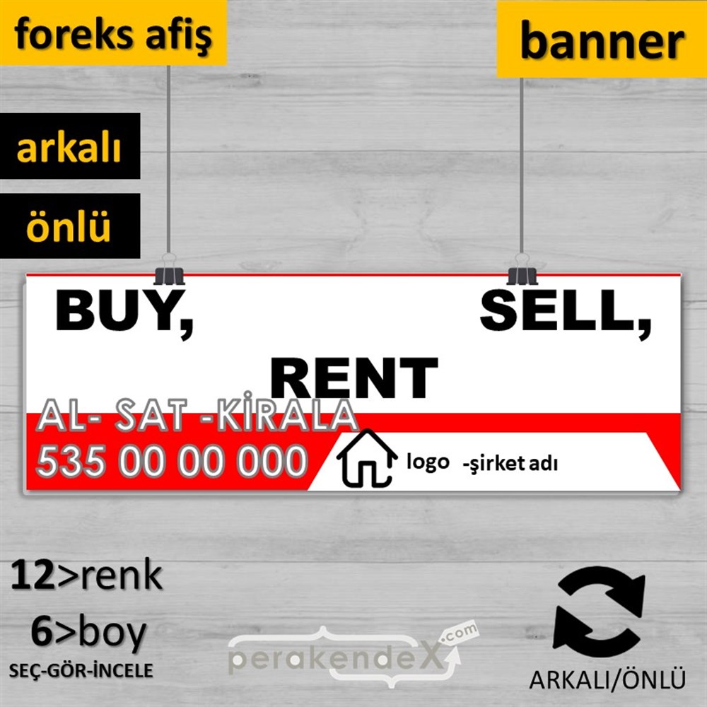 İngilizce Al & Sat & Kirala Yazısı 004 SERT PLASTİK POSTER,  AFİŞ (BANNER) -dikdörtgen,çift yön baskısert plastik poster,  afiş