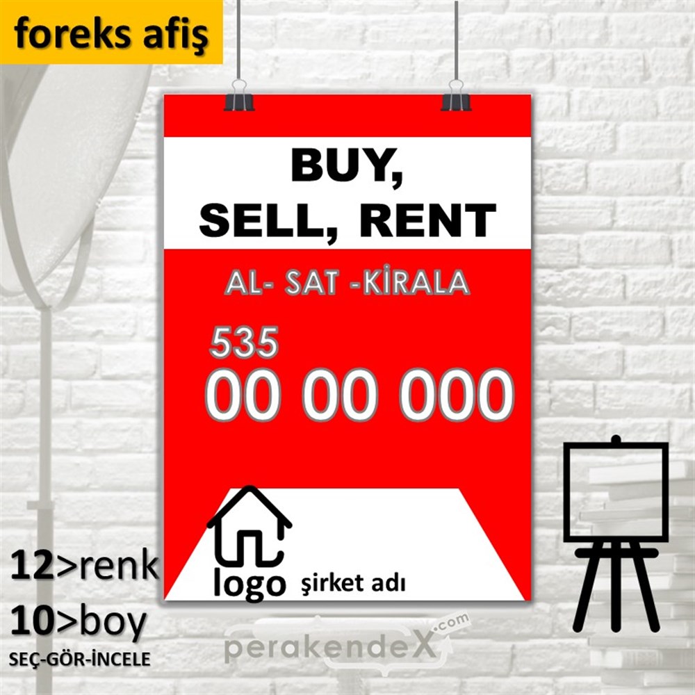 İngilizce Al & Sat & Kirala Yazısı 004 SERT PLASTİK POSTER,  AFİŞ -dikdörtgen,tek yön baskısert plastik poster,  afiş