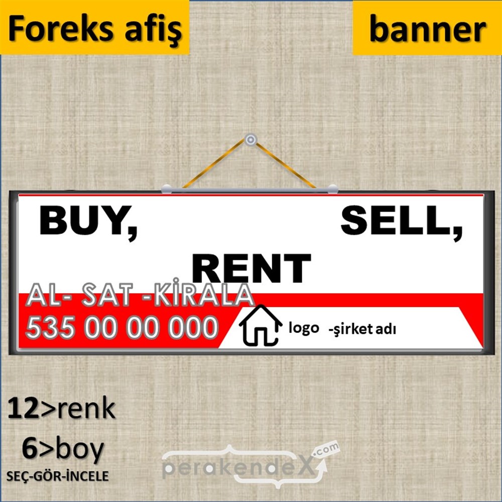 İngilizce Al & Sat & Kirala Yazısı 004 SERT PLASTİK POSTER,  AFİŞ (BANNER) -dikdörtgen,tek yön baskısert plastik poster,  afiş