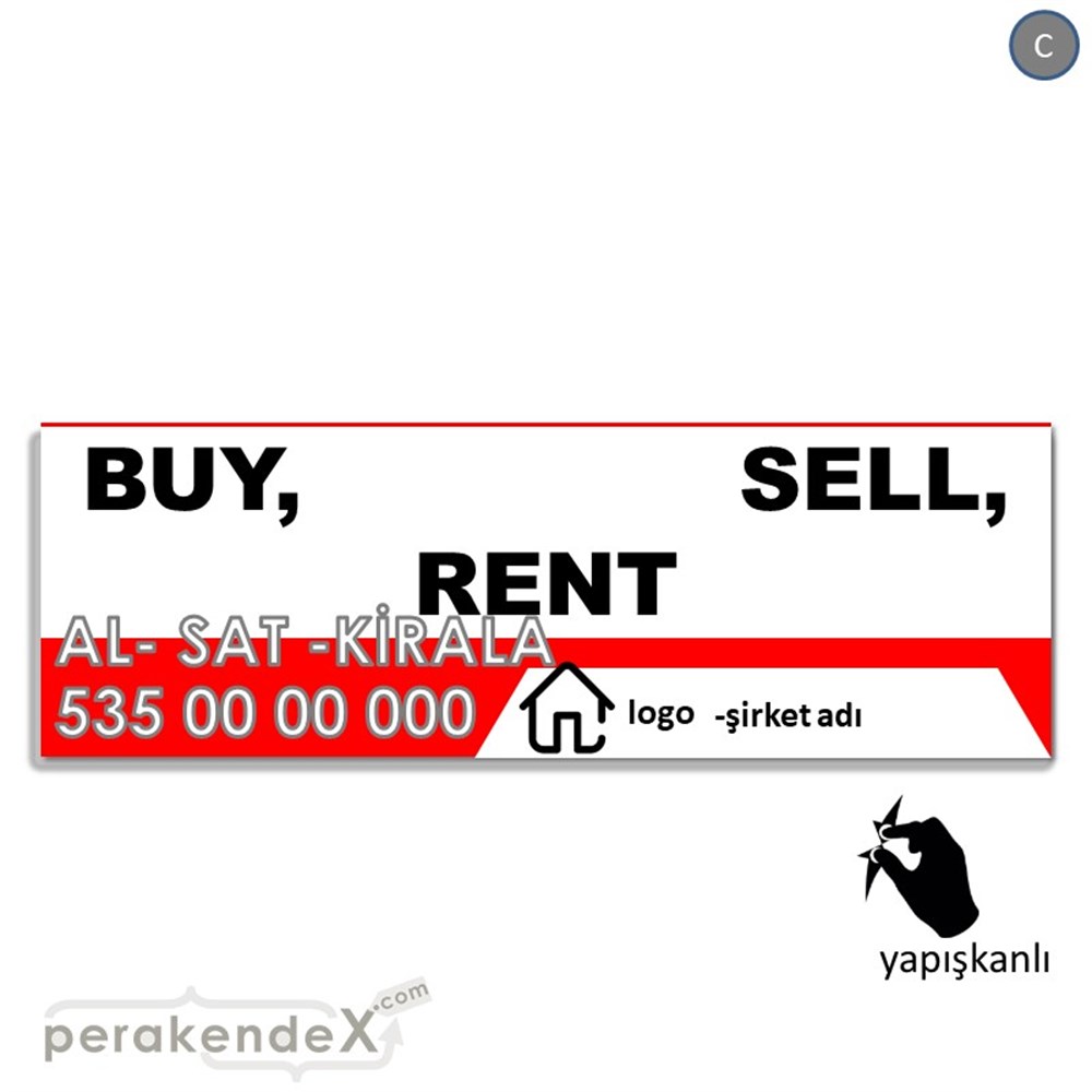 İngilizce Al & Sat & Kirala Yazısı 004 VİTRİN, CAM FOLYO,  VİNİL (BANNER) -dikdörtgen,tek yön baskıvitrin - cam folyo,  vinil